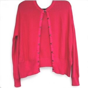 Pink Button-Up Cardigan Sweater Back Pockets NAF NAF Coquette Preppy Top Size M